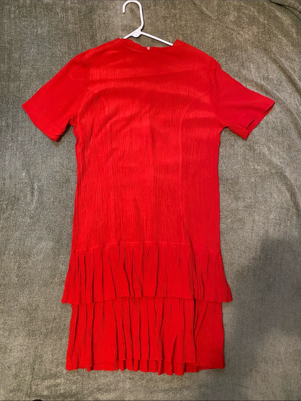 Women’s Casual Red Tiered Pleated Short-Sleeve Dress